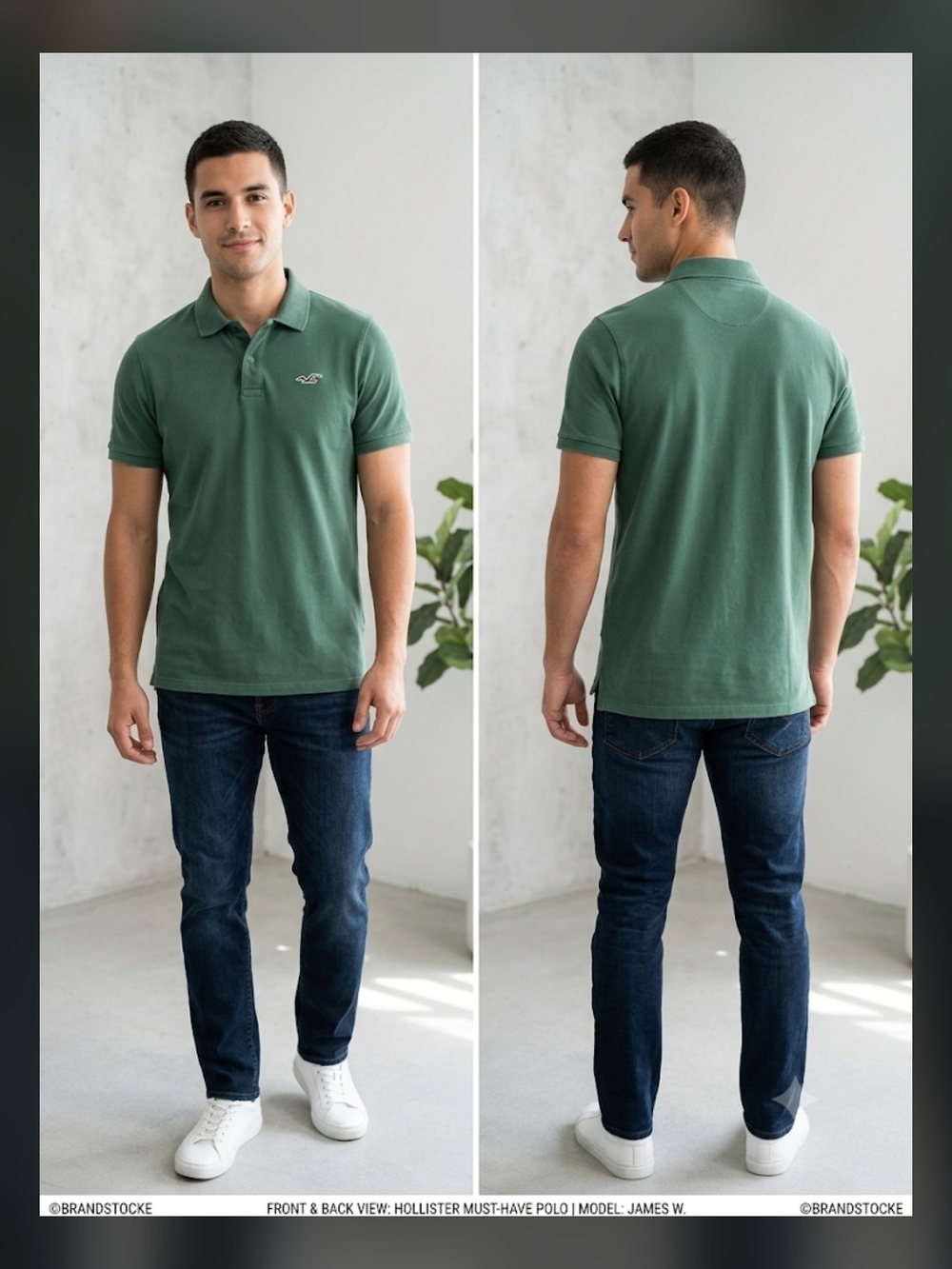 Hollister Men's Green Short-Sleeve Polo Shirt Sz L-Flaws Wash Wear